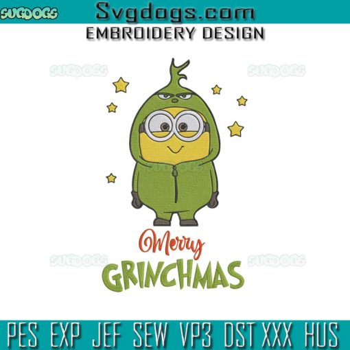 Grinch Minion Christmas Embroidery Design File, Merry Grinchmas Embroidery Design File