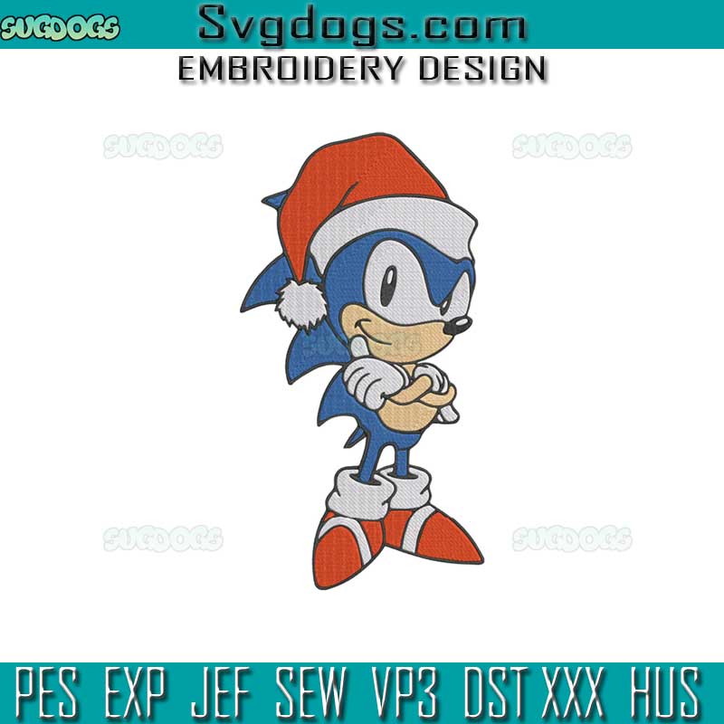 Sonic Christmas Embroidery Design File, Sonic Santa Hat Embroidery Design File