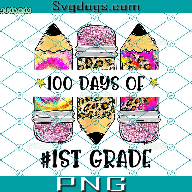 1st Grade Teacher Leopard Pencil PNG, Happy 100th Day Of School PNG
