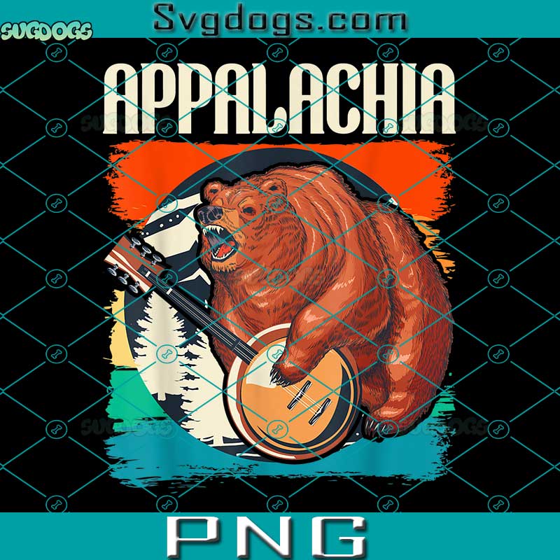 Appalachia PNG, Vintage Banjo Player Bluegrass Musician PNG, Appalachian Trail Brown Bear PNG