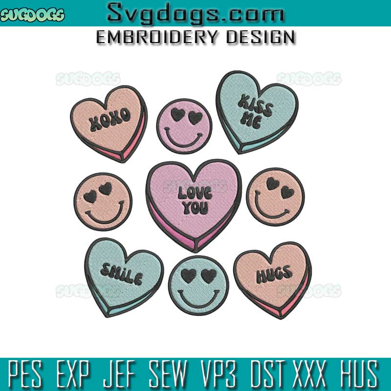 Conversation Hearts Embroidery Design File, Valentine's Day Embroidery Design File