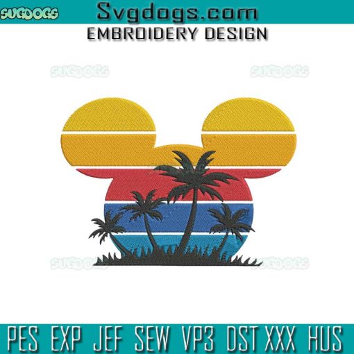 Mickey Head Summer Embroidery Design File, Castle Sunse Embroidery Design File