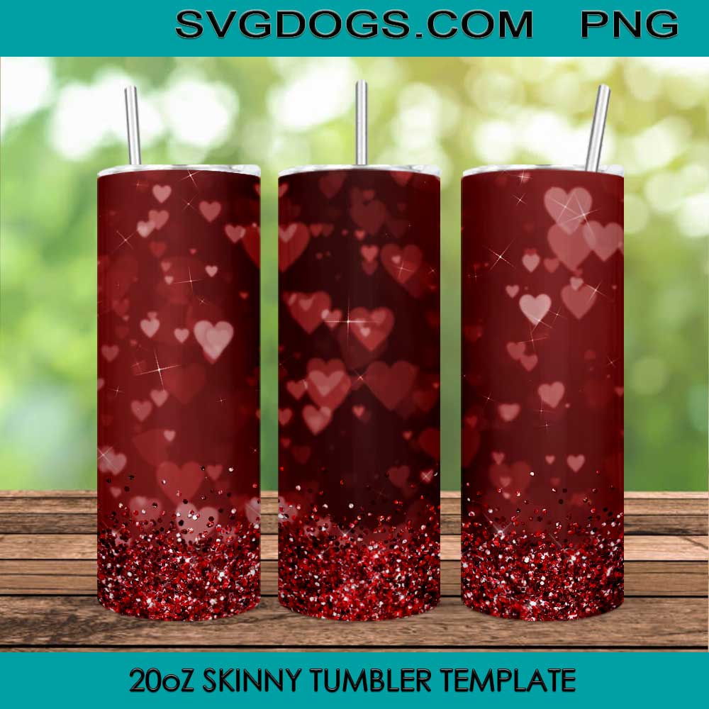 Heart Love 20oz Skinny Tumbler Template PNG, Valentines Day Tumbler Template PNG File Digital Download