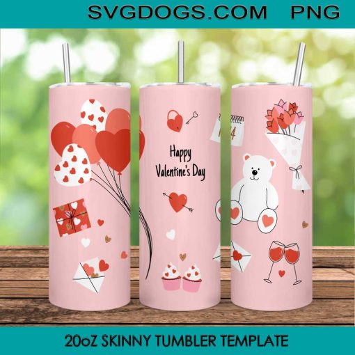 Happy Valentines Day 20oz Skinny Tumbler Template PNG, Valentine’s Day Bears Hearts Tumbler Template PNG File Digital Download