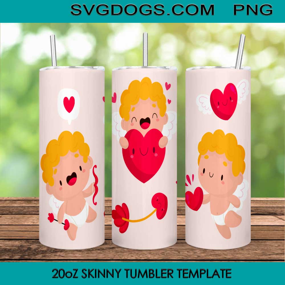 Flying Baby Boy Cupid 20oz Skinny Tumbler Template PNG, Valentine Day Tumbler Template PNG File Digital Download