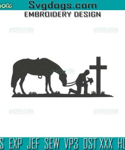 Praying Cowboy Embroidery Design File, Memorial Cross Embroidery Design File