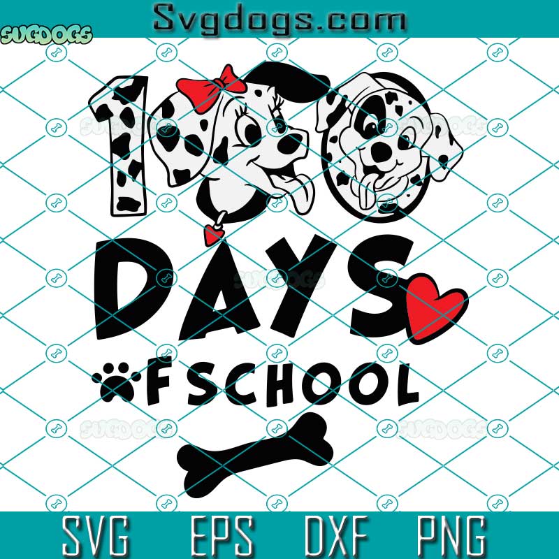 100 Days Of School SVG, Dog 100 Days Of School Dalmatian SVG, Kindergarten SVG PNG EPS DXF