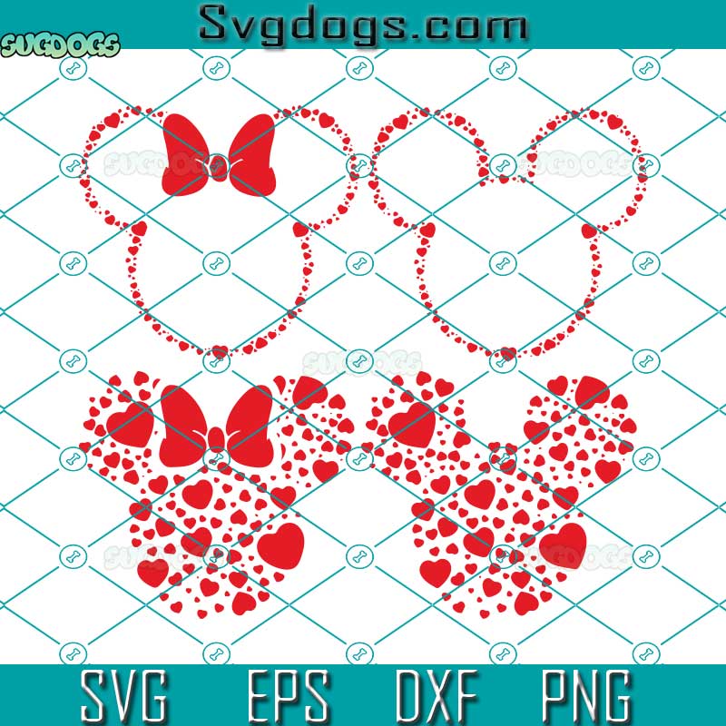 Mickey Valentines Day SVG, Mouse Head Valentines SVG, Mouse Valentine SVG PNG DXF EPS