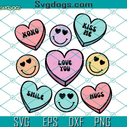 Conversation Hearts SVG, Valentine Heart SVG, Love You SVG, Kiss Me SVG PNG DXF EPS