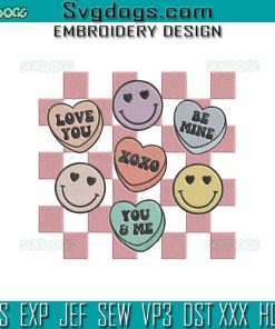 Smiley Candy Hearts Embroidery Design File, Valentine Day Embroidery Design File