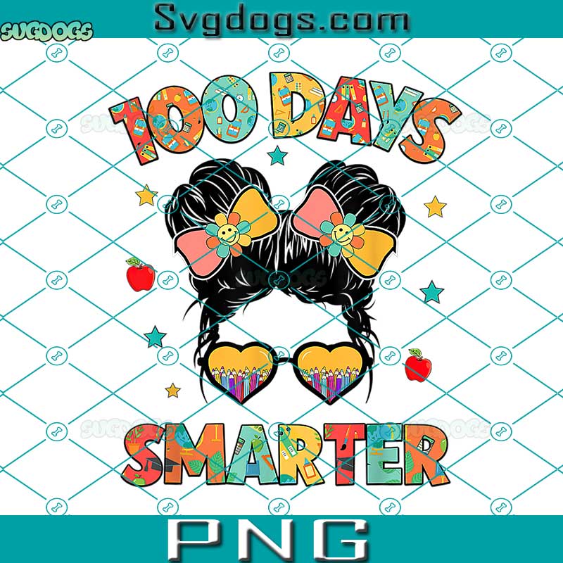 100 Days Smarter PNG, 100th Day Of School PNG, Girls Messy Bun Hair PNG