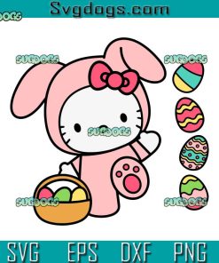 Cute Kitty Cat Happy Easter SVG, Hello Kitty Happy Easter Svg, Hello Kitty Bunny SVG PNG EPS DXF