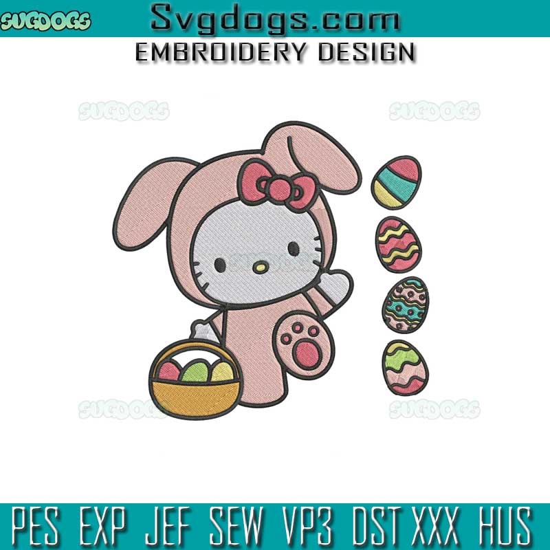 Hello Kitty Happy Easter Embroidery Design, Kitty Cat Embroidery Design