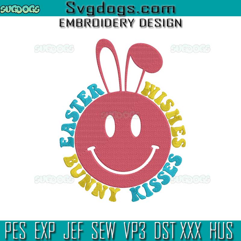 Easter Wishes Bunny Kisses Embroidery Design, Smiley Happy Easter Embroidery Design