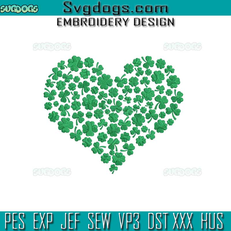 Shamrock Heart Embroidery Design, Lucky St Patricks Day Embroidery Design