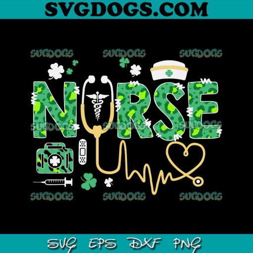 Nurse St Patricks Day SVG, Lucky Nurse SVG, Leopard Nurse Stethoscope Scrub St Patricks Day Irish Nurses SVG PNG EPS DXF