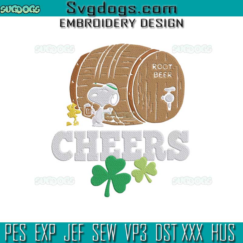 Peanuts Cheers Root Beer Embroidery Design, Snoopy St Patricks Day Embroidery Design