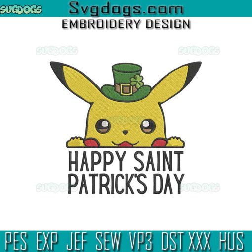 Pikachu St Patricks Day Embroidery Design, Happy Saint Patricks Day Embroidery Design