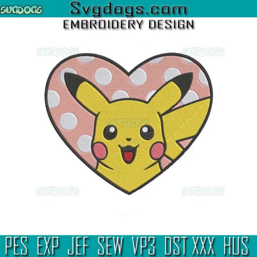 Pikachu Embroidery Design, Pikachu Valentines Day Embroidery Design
