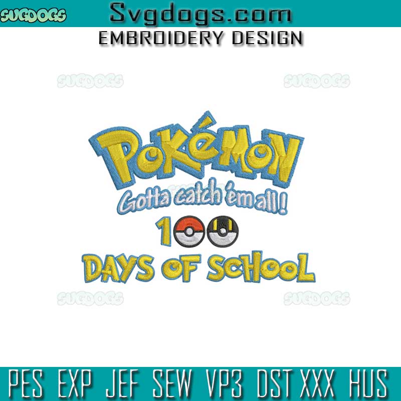 Pokemon 100 Days of School Embroidery Design, Pikachu Embroidery Design