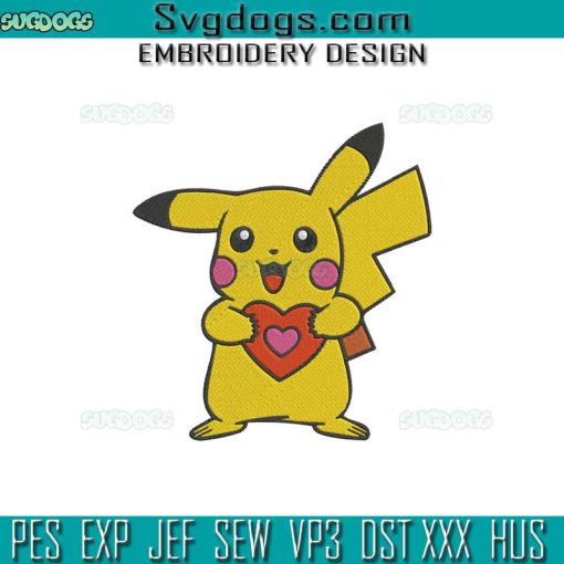 Pikachu Valentines Day Embroidery Design, Pokemon Embroidery Design
