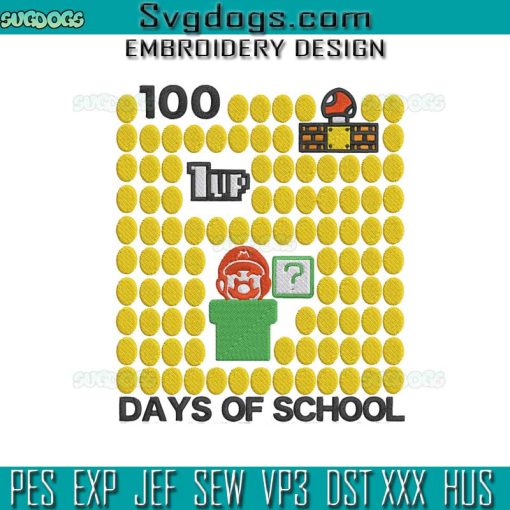 Super Mario 100 Days Of School Embroidery Design, School Embroidery Design