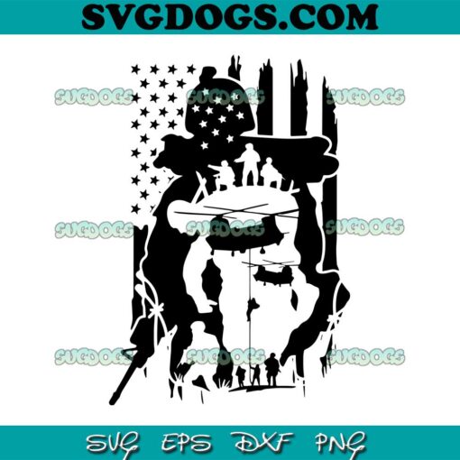 American Flag Military SVG, Soldiers In War Scene SVG, War USA Flag SVG PNG EPS DXF