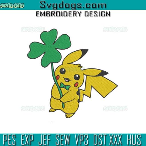 Pikachu St Patricks Day Embroidery Design, Pokemon Embroidery Design