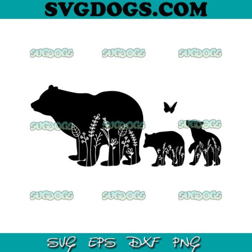 Mama Bear SVG, Floral Mama Bear And Baby Bear SVG, Family Bear SVG PNG EPS DXF