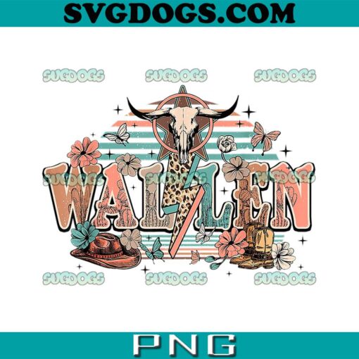 Wallen Western Cow Skull Flower Leopard PNG, Wallen Bull Skull PNG