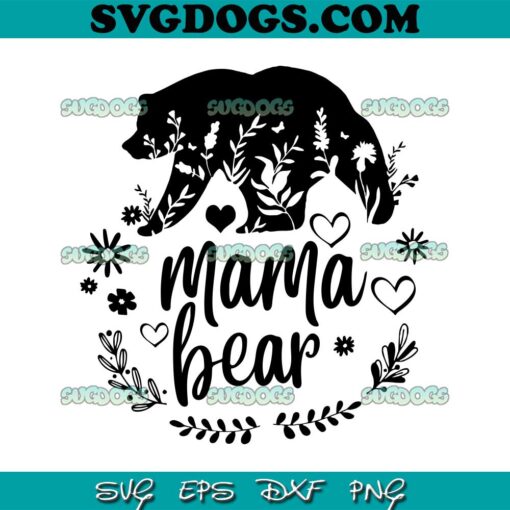 Mama Bear SVG PNG, Polar Bear Hearts And Flowers Mother’s Day SVG, Mom SVG PNG EPS DXF