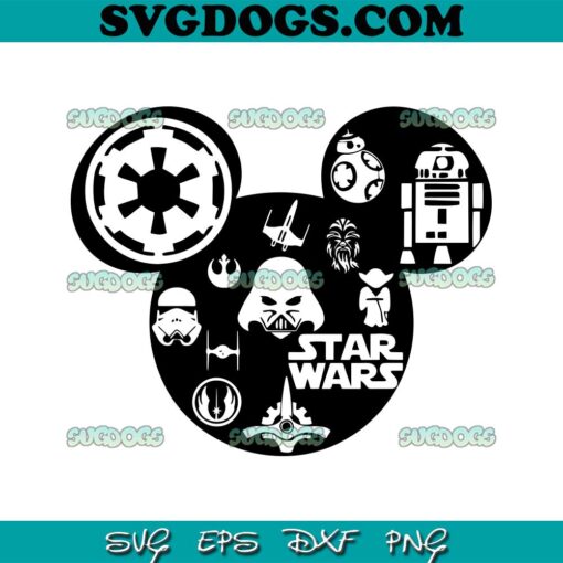 Mickey Star Wars SVG PNG, Starwars Characters SVG, Mickey Head SVG PNG EPS DXF