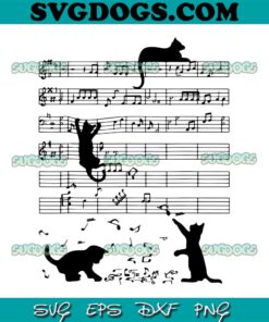 Black Cat Music SVG PNG, Black Cat Climbing Playing Sheet Music Note SVG PNG, Cat SVG PNG EPS DXF