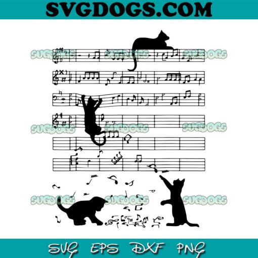 Black Cat Music SVG PNG, Black Cat Climbing Playing Sheet Music Note SVG PNG, Cat SVG PNG EPS DXF