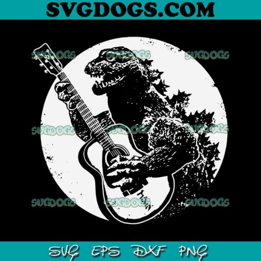 Dinosaur Playing Guitar Cool 90s SVG PNG, Godzilla SVG, Dinosaur Guitar SVG PNG EPS DXF