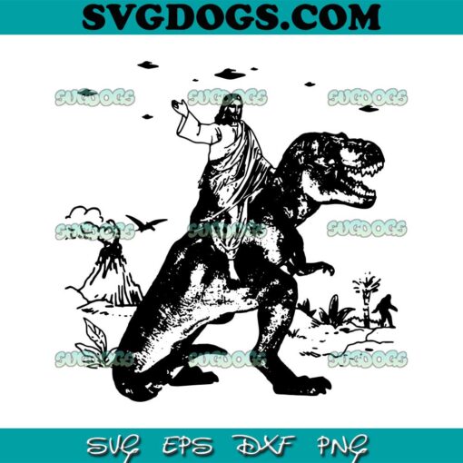 Jesus Riding Dinosaur SVG PNG, UFO SVG, Jesus SVG PNG EPS DXF