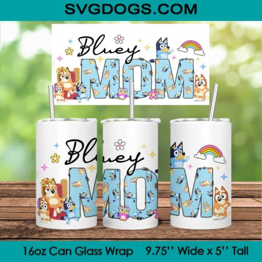 Bluey Mom Glass Wrap PNG, 16oz Libbey Glass Can Wrap, Bluey PNG, Bluey Family Tumbler Wrap