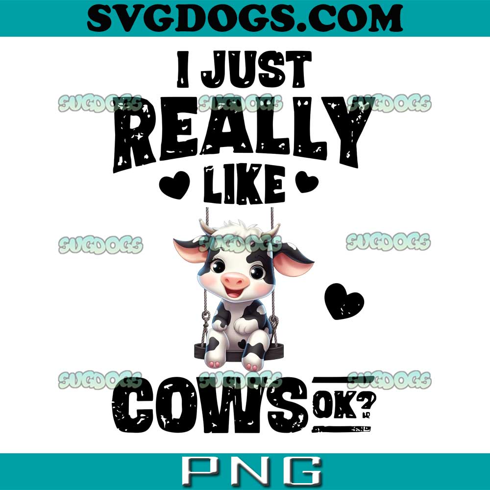 Cute Cow On Swing PNG, Cow PNG, Hand Drawn Cow PNG, Cute Cow PNG