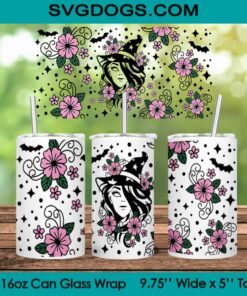 Floral Witchy Glass Wrap PNG, 16oz Libbey Glass Can Wrap, Floral Witchy PNG, Halloween Tumbler Wrap