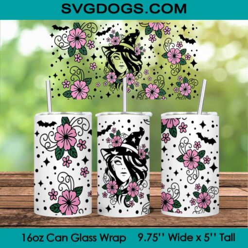 Floral Witchy Glass Wrap PNG, 16oz Libbey Glass Can Wrap, Floral Witchy PNG, Halloween Tumbler Wrap