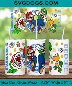 Mario And Luigi Highfive Glass Wrap PNG, 16oz Libbey Glass Can Wrap, Super Mario PNG, Luigi Tumbler Wrap