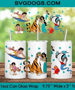 Jasmine Glass Wrap PNG, 16oz Libbey Glass Can Wrap, Buy Rajah Aladdin PNG, Aladdin Princess Tumbler Wrap