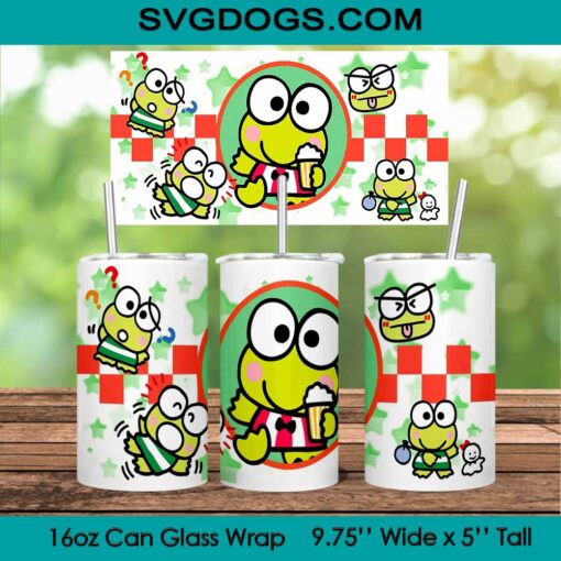 Keroppi Glass Wrap PNG, 16oz Libbey Glass Can Wrap, Kero Keroppi PNG, Frog Tumbler Wrap