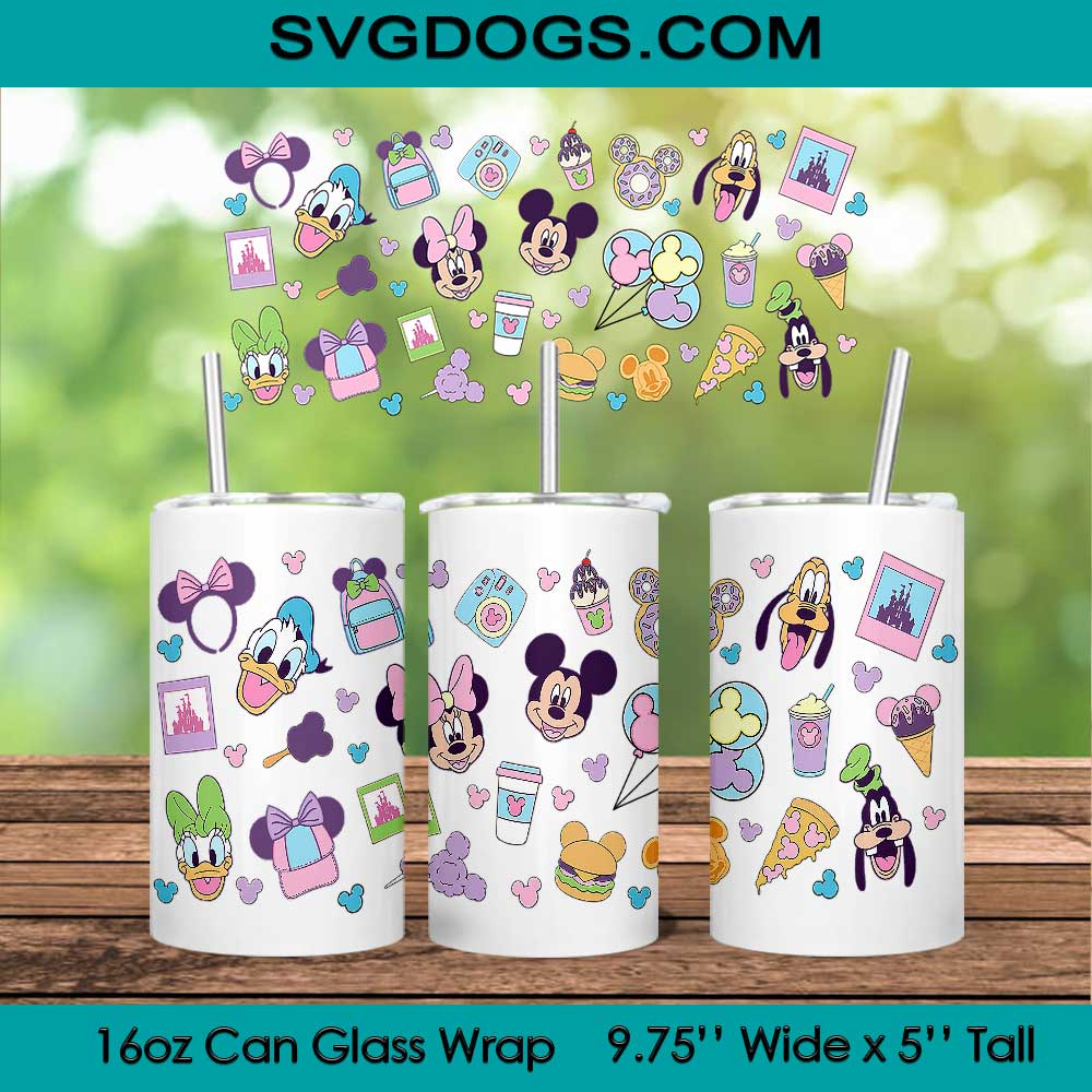 Disney Friends Glass Wrap PNG, 16oz Libbey Glass Can Wrap, Mickey Friends PNG, Magical Kingdom Tumbler Wrap