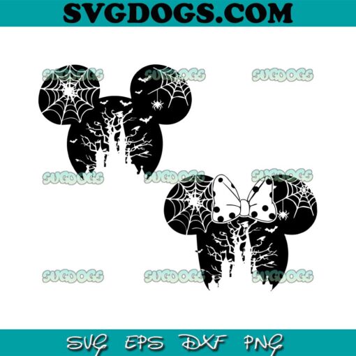Mickey And Minnie Spiderwebs Ears SVG PNG, Halloween Mickey Mouse Ears SVG, Scene Spider Web SVG PNG EPS DXF