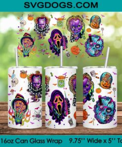 Horror Movie Glass Wrap PNG, 16oz Libbey Glass Can Wrap, Friends Halloween PNG, Horror Friends Tumbler Wrap