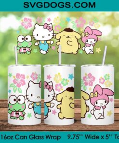 Hello Kitty And Friends Glass Wrap PNG, 16oz Libbey Glass Can Wrap, Kawaii Kitty PNG, Hello Kitty Tumbler Wrap