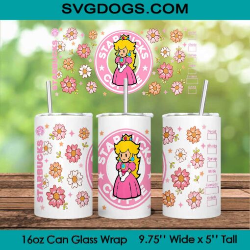 Starbucks Peach PNG, 16oz Libbey Glass Can Wrap, Princess Peach Tumbler Wrap