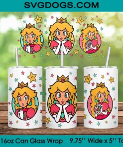Princess Super Mario PNG, 16oz Libbey Glass Can Wrap, Princess Peach Tumbler Wrap