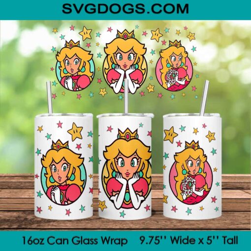 Princess Super Mario PNG, 16oz Libbey Glass Can Wrap, Princess Peach Tumbler Wrap